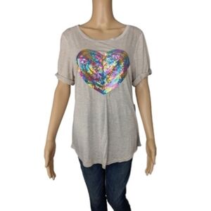 For the Republic Rainbow Sequin Heart Tee S